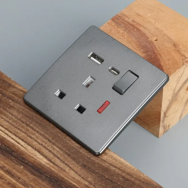 чёрный Grey цвет Wall Switch UK Africa Electrical розетка 4 Gang 2Way Dimmer Single Pole Curtain Doorbell TV Computer USB розетка