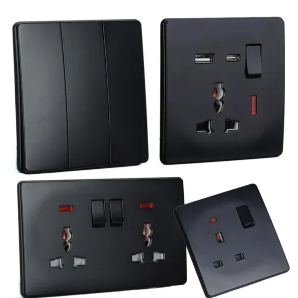 UK 10A 4 Gang Electric Wall Light Switch Socket 220V Retro Smart Life Multifunctional 2 USB Type C Ports Black White Gold Gray