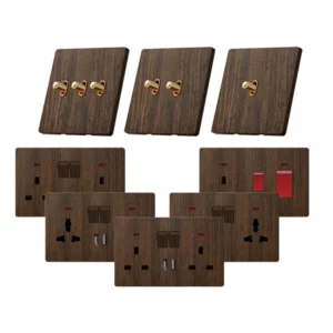 Retro Toggle Lever Wall Switch Faux Walnut Wood Grain Panel PC 86 Gang Multi Gang 1/2/3/4 Gang Universal Wall Socket