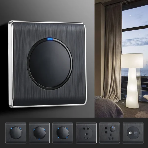 2025 ретро стиль PC Brushed чёрный Switch розетка Panel Touch Panel водонепроницаемый Double Pole LED Indicator 13A Max 45A-EU Standard