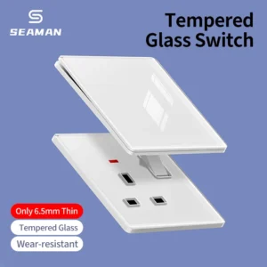 Wholesale Price Tempered White Black Glass Retro UK 15A 2 Gang 1 Way 2 Way 2 Gang 2 Way 2 Gang 3 Way Switched Socket Panel