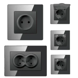 European Standard French Electrical Wall Sockets Single Pole Waterproof Colorful Acrylic Panel USB Type C Ports 220V 16A