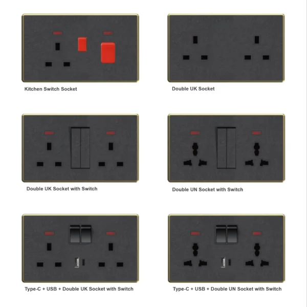 Frosted Wall Switch розетка Universal 13A/16A UK пластиковый Board Plating Frame USB+Type C промышленный Hospital IP21 CE ROHS FCC