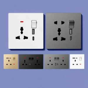 Kamanni L8-39 Grey Universal UK 13A Electric Wall Switch 2 USB 2 Type-C Ports 4 Outlets IP20 for Fan Dimming Lamp Control