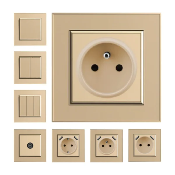 Flame Retardant PC Panel Gold современный EU Standard Tamper Resistant Double German настенная розетка розетка 2 USB a 2 USB C IP20 250V 16A