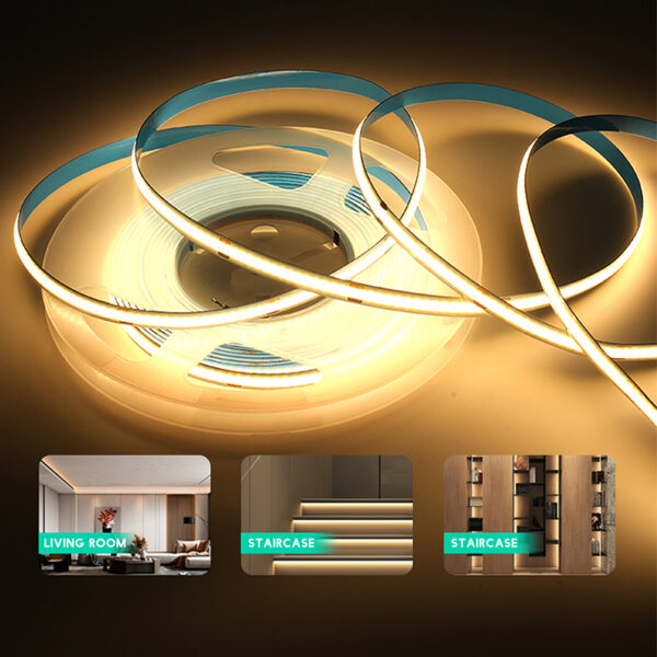 High Bright Cob Led Strip 12v 24v 8mm гибкий Cuttable гибкий Tape 6000k 3000k 4000k 320LED Cob Led Strip для потолочный