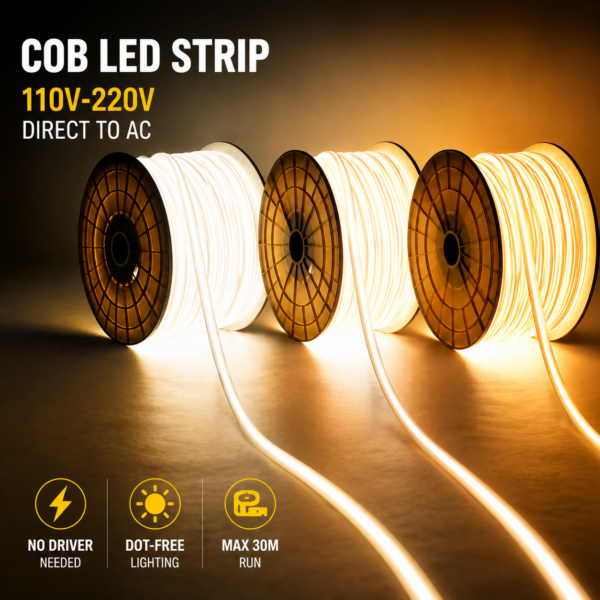 Cob Led светильник Strip Dot Free 110v Driverless Led Strip IP65 водонепроницаемый 100m Roll PVC 220v Customizable Led Strip Tiras De Led