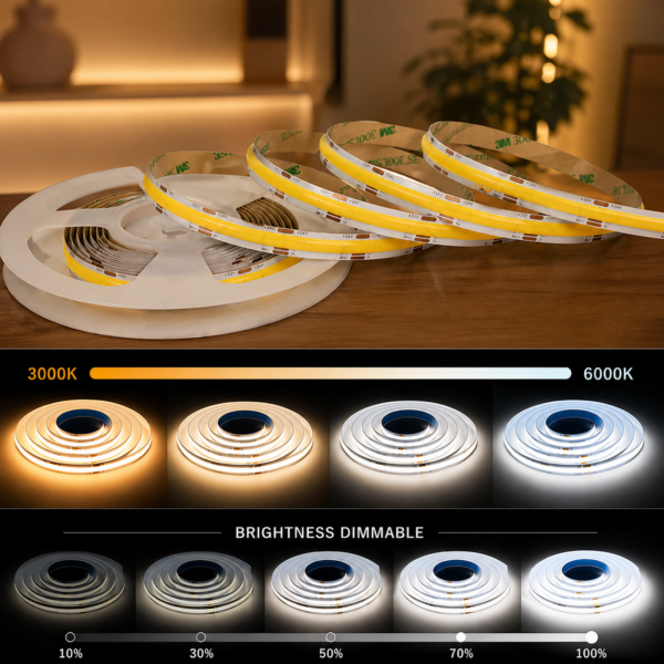 диммируемый 8mm 10mm 24v Cct Cob LED-лента Dual 3 2 in 1 Tunable 3000k-6000k гибкий 12v Cct Cob Led Strip