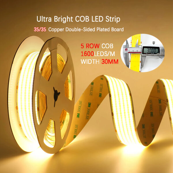 Ultra Bright 1600LEDs/m LED 24V Strips гибкий 5 Row COB LED Strip CRI ≥90 Led светильник Strip 30mm PCB Width