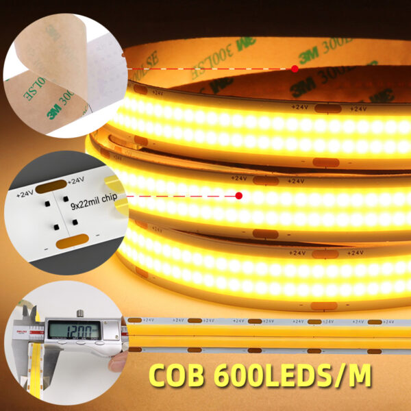 Ultra Bright 600LEDs/m 24V Double Row COB LED-лента с WiFi/App Control CRI 90 5m Roll CE/RoHS Certified