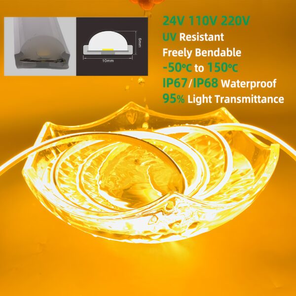 Outdoor IP68 LED Silicone Light Strip 24v 110v 220v Waterproof Flexible Silicon Cover with Fcob LED Strip for Indoor and Outdoor