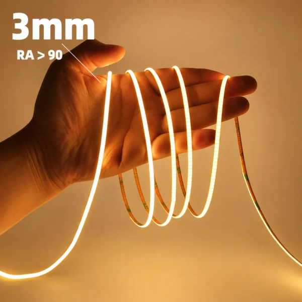 Hot Sale 3000k 4000k 6000k Dimmable 12v Cob Led Ultrathin 3mm CRI 90 Led Cob Light 5mm 8mm 24v Light Tape Strip