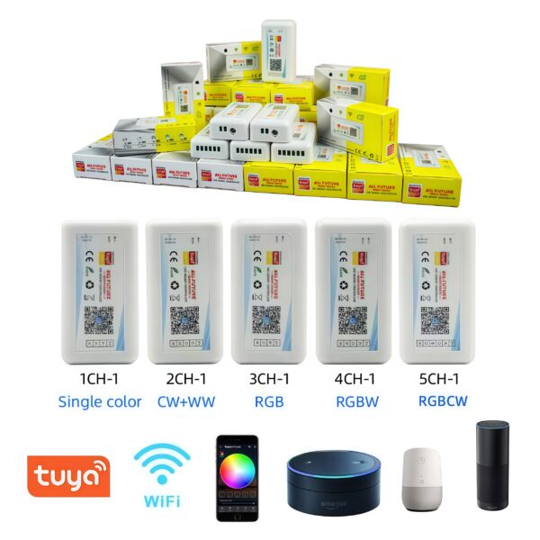 Tuya WiFi Smart RGB LED Strip Controller 24V 12V APP Voice LED Dimmer for Single-color CCT RGB RGBW RGBCW Strip Light