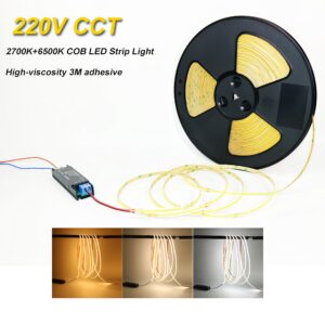 High Quality 220V CCT Cob Led Strip Light 10w/m 2700k 4500k 6500k Adjustable Flexible Cct Led Strip Tape