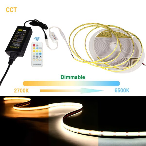 диммируемый Tunable White 2700K-6500K 24V CCT COB LED Strip светильники Kit с Power Supply и Dimmer Controller
