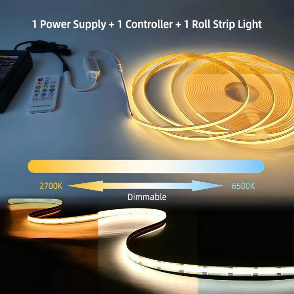 24V COB LED-лента Kit CCT Tunable диммируемый 2700K-6500K Cuttable LED-лента светильник Kit с Remote Controller & Power Supply