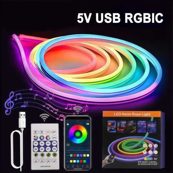 LED RGBIC Neon 3m/Roll 5m/Roll гибкий Tape светильник USB App/пульт ДУ Sync с Music Cuttable простой монтаж
