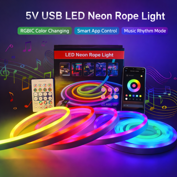 USB 5V LED Neon LED Strip светильники неоновый шнур Remote/App Control Music Sync RGBIC Dreamcolor Chasing Strip для DIY Decor
