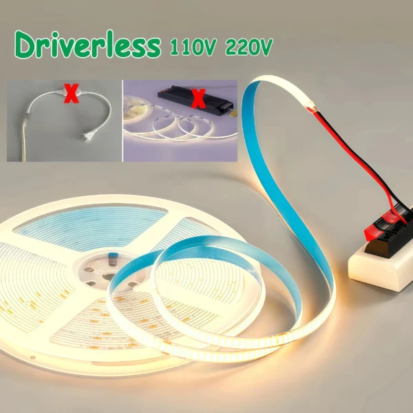 Led Strip 230v 220v 110V Driverless Cob Led Strips 100m гибкий LED-лента Dot Free 296led Cob Led светильник Strip 220v