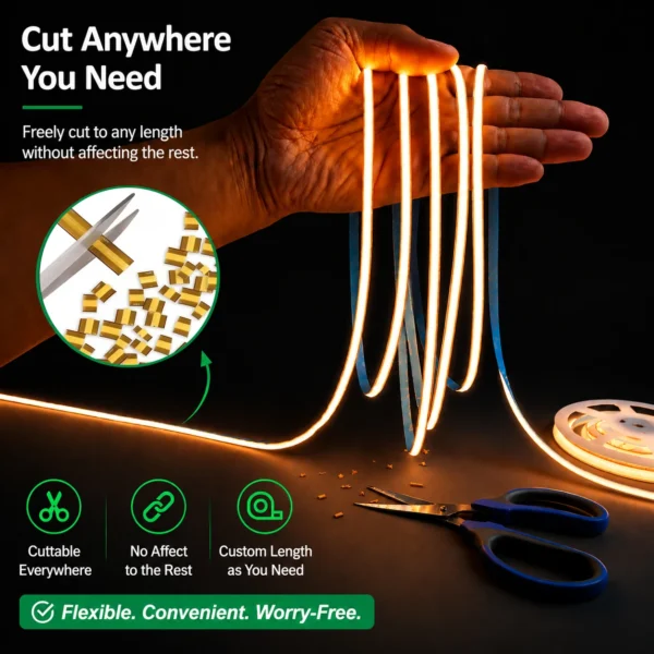 Cob Led Strip 5MM Copper Pcb Width 24V 12V Free Cuttable гибкий Cob Free Cut Strip для Landscape освещение