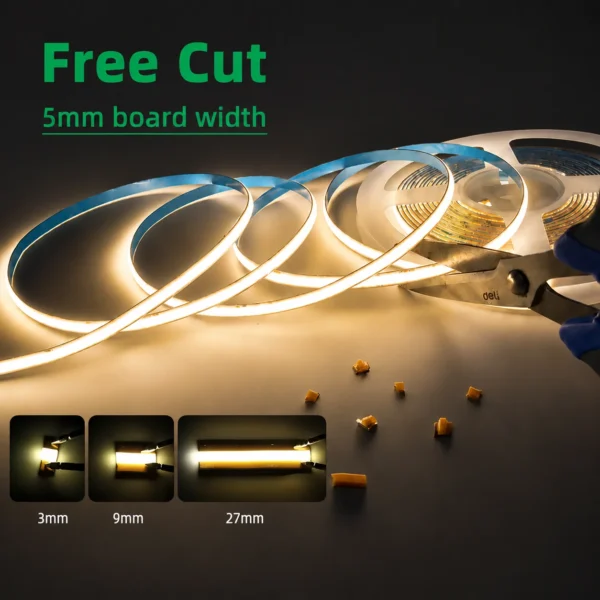 Ultra Thin Mini Free Cut 5Mm Copper Pcb COB LED Strip 3000K/4000K/6500K 12V/24V Cuttable гибкий Led Strips