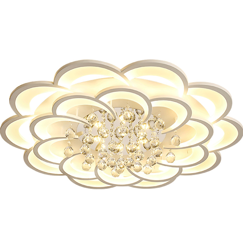 современный White цвет хрустальный потолочный светильник Flower Ring Art люстра пульт ДУ Led освещение лампа потолочный