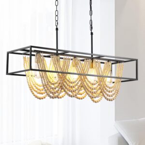 квадратный Metal отделка Natural цвет Wooden Beads Bathroom гостиная Entryway спальня Beaded люстра подвесной светильник светильник