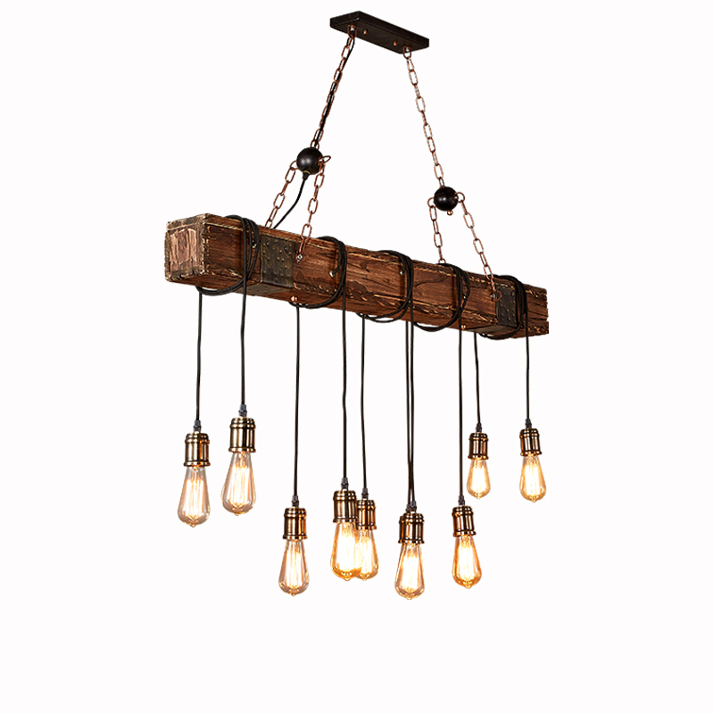 фермерский стиль стиль Dark Distressed Wood Beam большой линейный Island подвесной светильник 10-светильник люстра освещение Hanging потолочный светильник