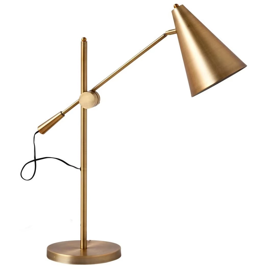 регулируемый Polished Brass отделка Desk лампа с Sturdy Base и большой Lightbulb Cone