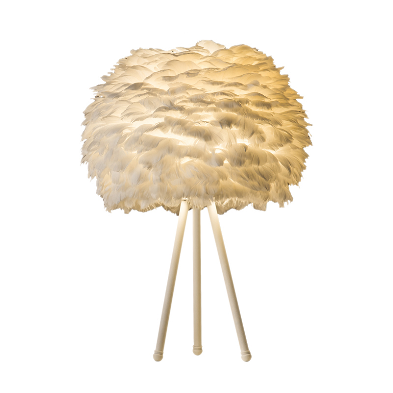 Shinetime современный White штатив настольная лампа с White Feather Lampshade Feathered Colorful Table светильники Home Decoration