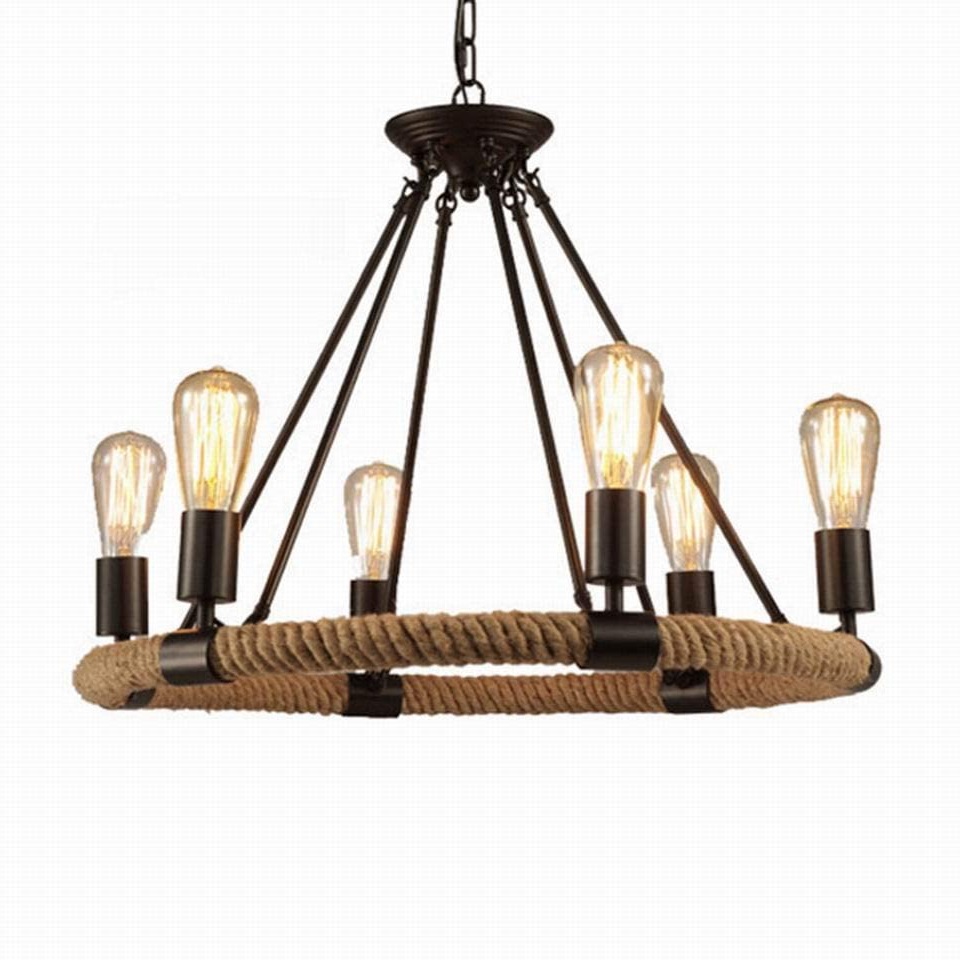 круглый Hemp Rope промышленный винтажный ретро чёрный Painted Metal подвесная лампа Antique Minimalist железо Wrought Mounted потолочный светильник