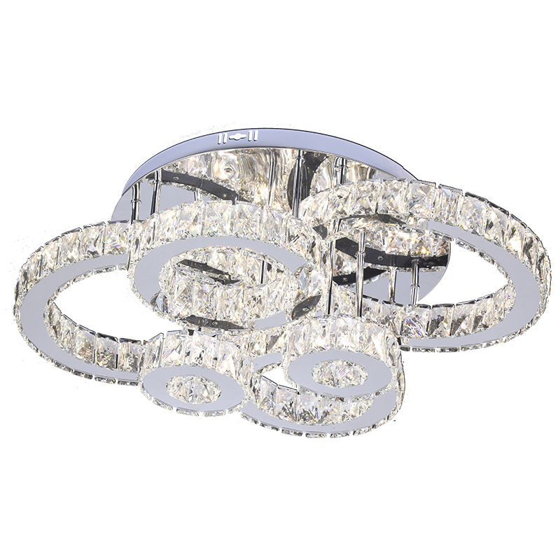 Shinetime Modern Crystal LED Ceiling  Lamp 6 Rings Hanging Pendant Light Fixture Chandelier Decoration
