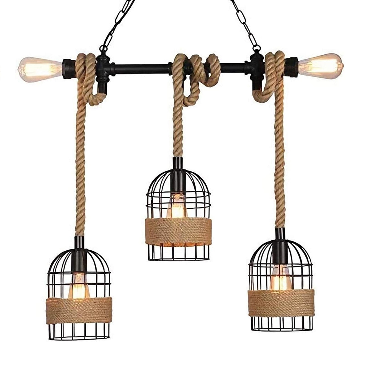 Steampunk промышленный винтажный Hemp Rope Hanging лампа ресторан лампа подвесная лампа Height регулируемый