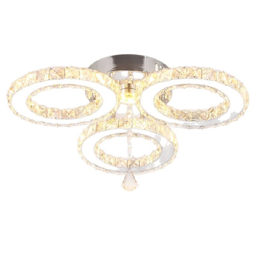 Customized 3 Rings LED Big хрустальный люстра Contemporary Stainless Steel подвесные светильники светильники потолочный хрустальный лампа