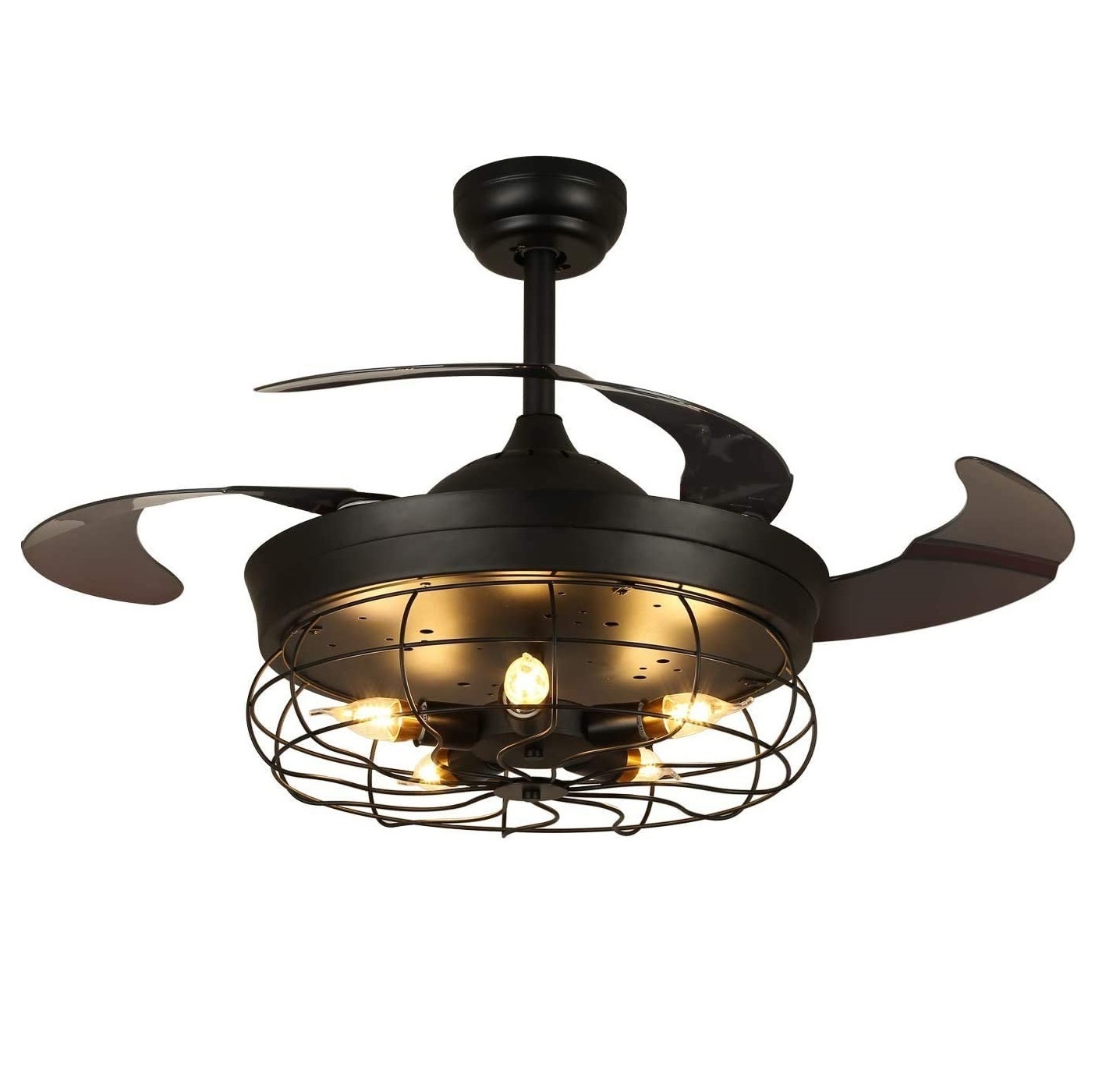 42" Retractable Blades промышленный ретро потолочный Fans с светильники и Remote винтажный Caged люстра Fans Invisible Fan светильник