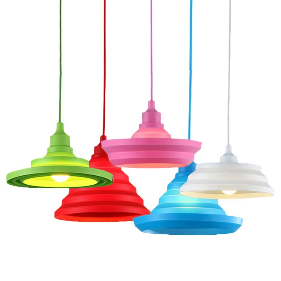 Fashion простой Colorful Silicone Lampshade подвесные светильники E27 Stretchable лампы Silicone потолочный светильник