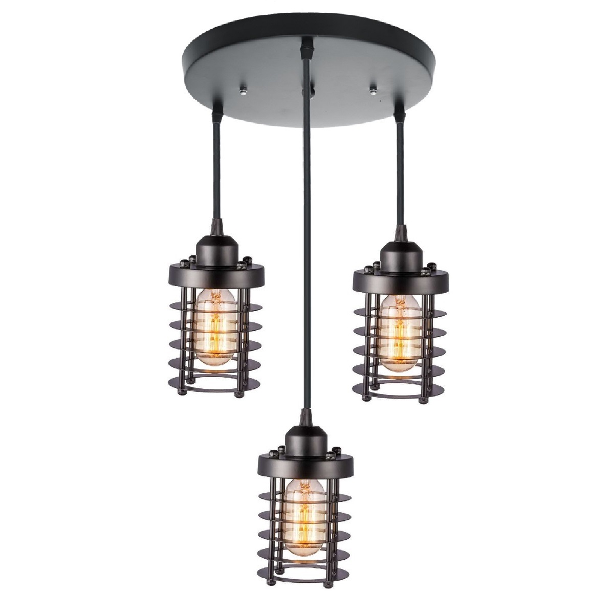 Black Farmhouse Hanging Chandelier Lights with Metal Cage Shade Industrial Ceiling Lamp for Kitchen Island