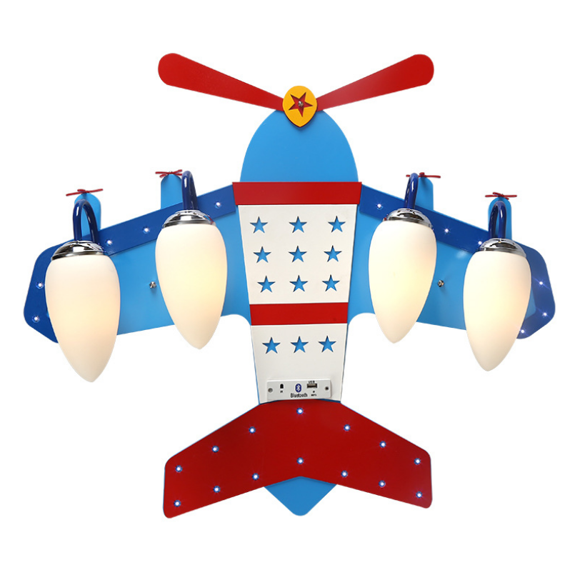 Wholesale Price Blue Wood Glass 3 Lights E27 Airplane Boy Room Kindergarten Children's Playground Led Ceiling Light Kids Lamp