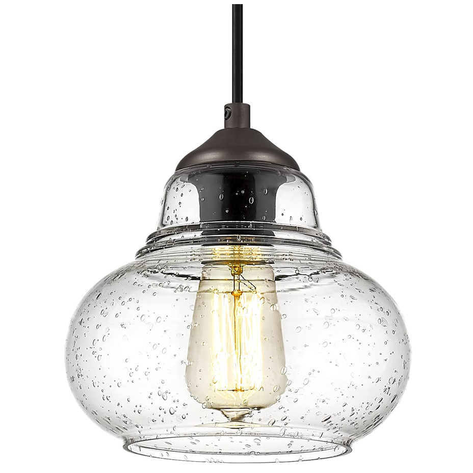винтажный фермерский стиль Hanging светильник Handblown Seeded Glass Shade Oil Rubbed бронзовое покрытие подвесной светильник
