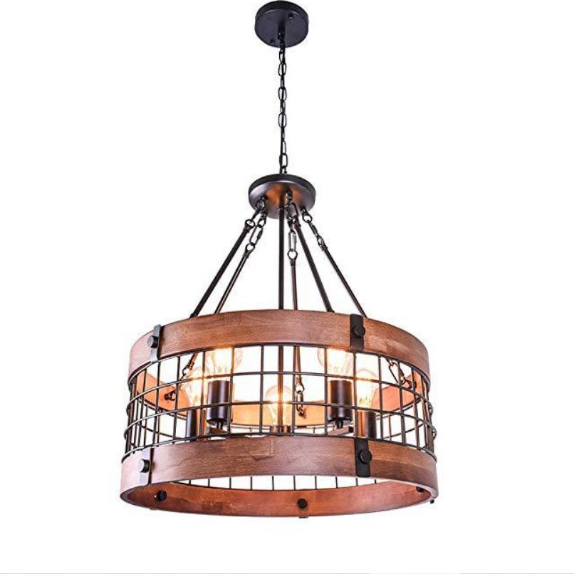 2022 круглый Wooden люстра Metal подвесной Five светильники Decorative светильник Antique потолочная лампа