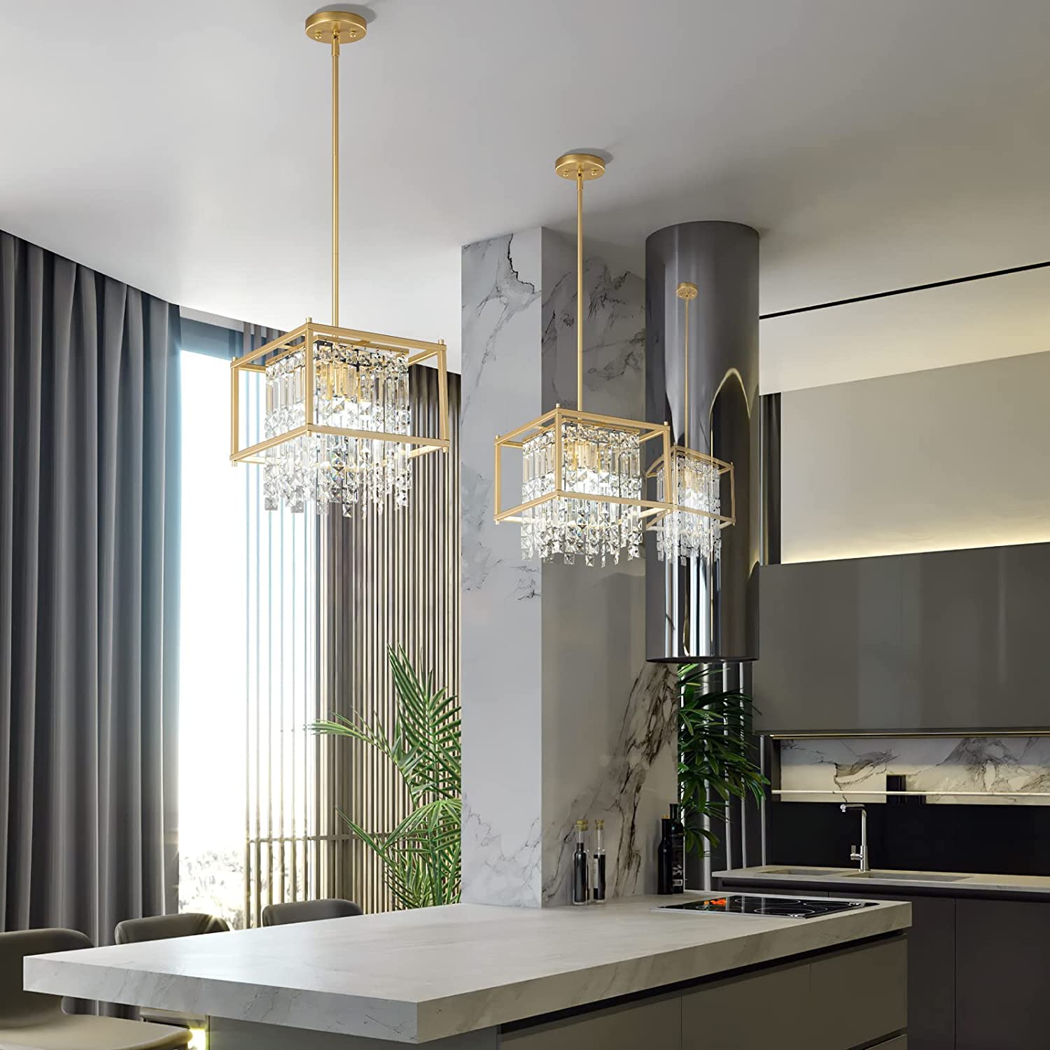 Antique Gold Painted Metal  Kitchen Restaurant Living Room Entrance Hall Bedroom Farmhouse Crystal Chandeliers Pendant Light