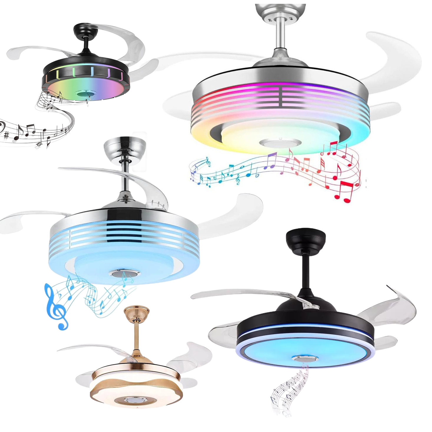 Luxury Crystal Led Chandelier Invisible Smart Ceiling Fan Light Speaker Dimmer Switch Remote Controller