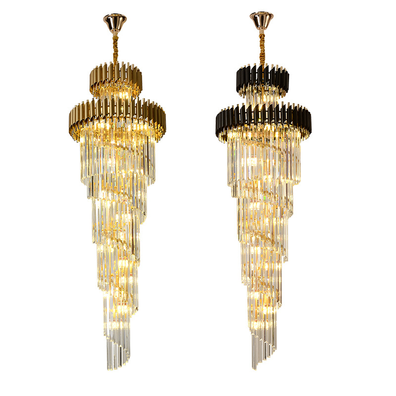 современный Luxury большой Gold Long Spiral хрустальный Staircase люстра