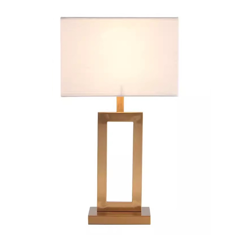 мид-сенчури современный Gold Hollow лампа Base и White Cover Rectangular настольная лампа с LED светильник лампа