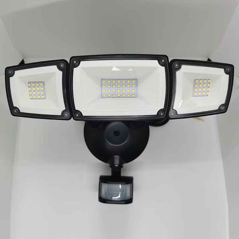 Modern Abs Plastic Wall Lamp Outdoor Lamp Floodlight Human Infrared Sensor 3 Head Garden Light Searchlight