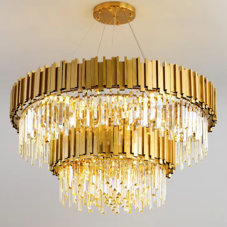 Custom Modern Custom Metal Round Large Pendant Lamp Hotel Bedroom Living Room Ceiling Light Led K9 Luxury Crystal Chandelier