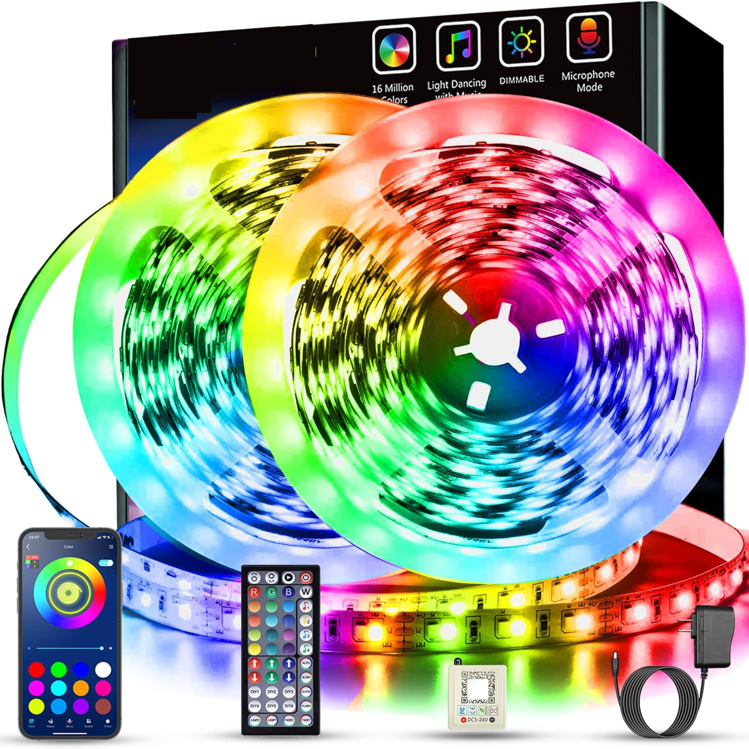 RGB Lights Sync to Music with 44 Key Remote Controller Bedroom Christmas Lights Decorate Smart LED Strip Lights