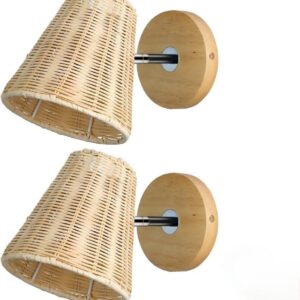 New 360 Rattan Wall Sconces Light Fixtures Swing Arm Wall Mounted Lamp Bedroom Living Room Bedside Sconces Wall Lighting
