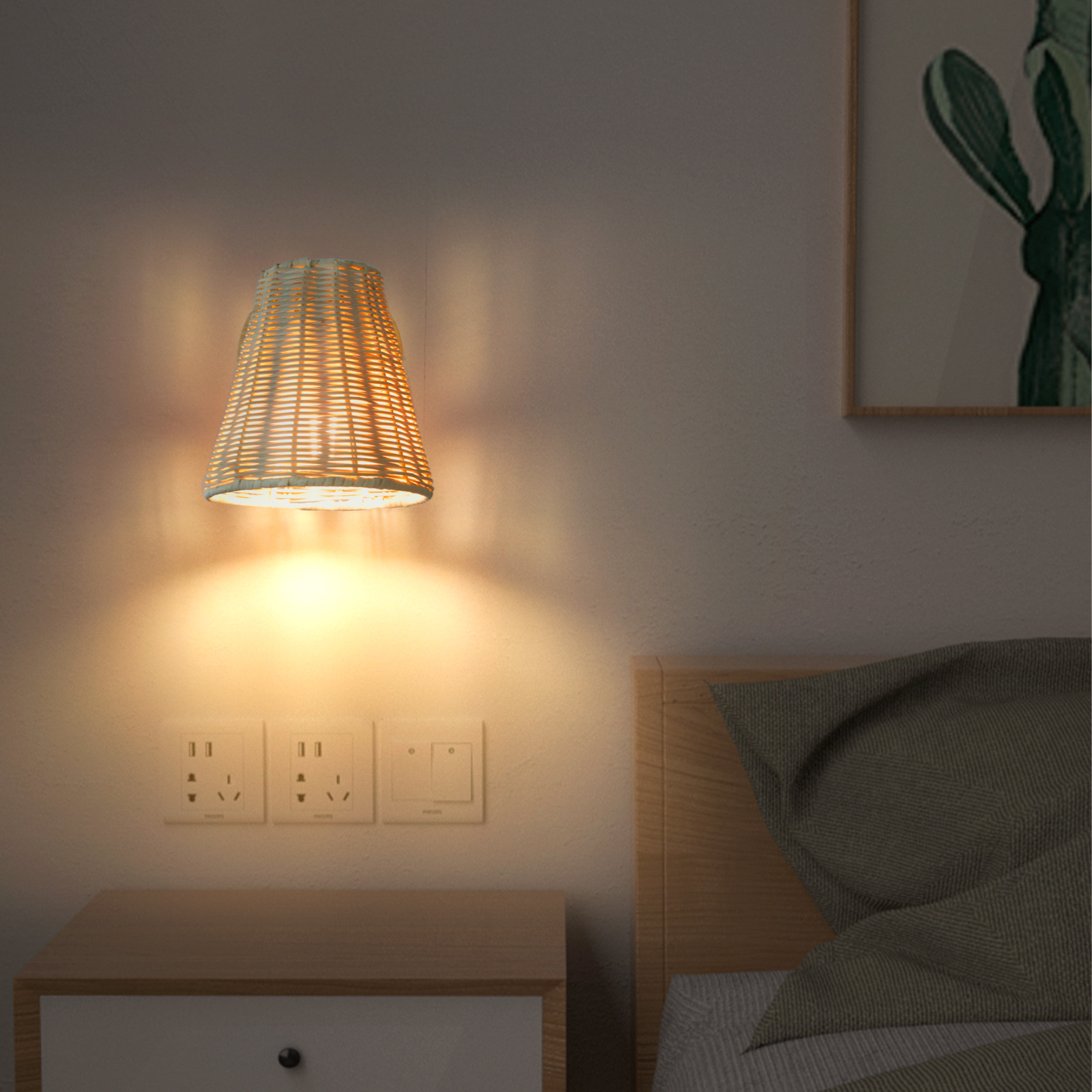 спальня рустикальный фермерский стиль Rattan Bedside гостиная Vanity коридор настенный светильник Cordless Wall Sconces винтажный светильник интерьерный светильник