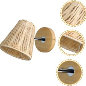 Rattan настенный светильник Sconce регулируемый Swing Arm Wall светильник Wooded винтажный Bedside Shade Reading светильник светильник